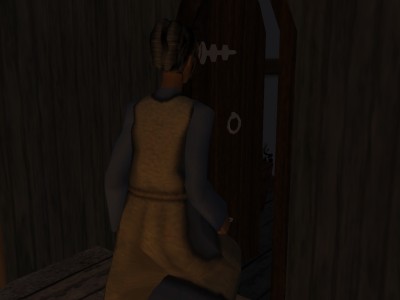 She pushed past him and fled out the door.