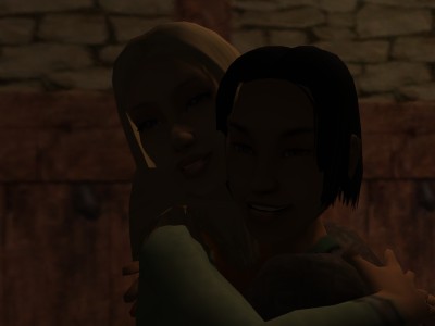 He laughed again and hugged her suddenly.