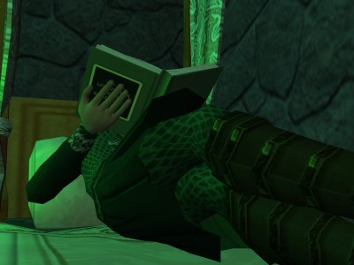 Dunstan lay silently, pretending to read, as if his father were not.