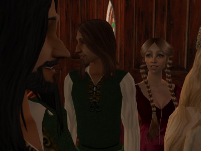 Sir Egelric and Lady Lili exchanging a conspiratorial smile.