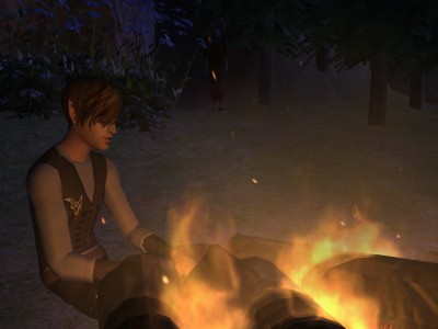 Vash sat and sang, as close to the fire as his body could bear, alone.