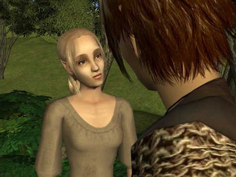 The old elf Elara met Lar outside of her little cottage.