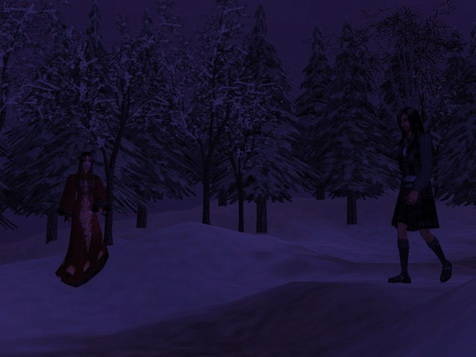 A dark form darted out of the trees and over the bank.