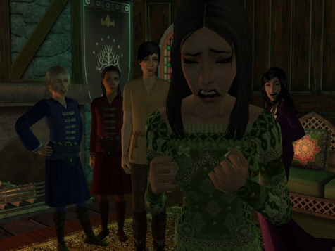 She sobbed and fled from the hall.