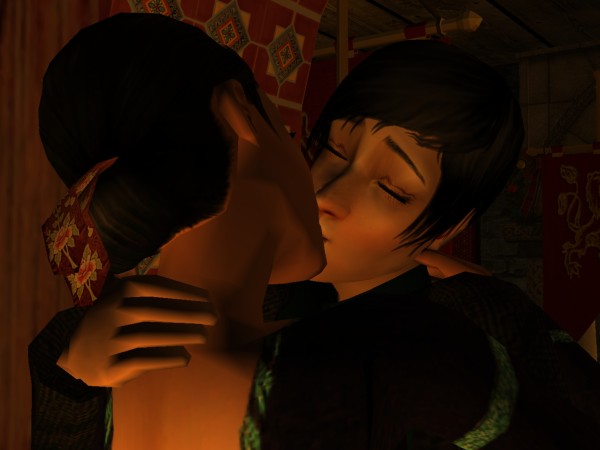 She giggled shortly and kissed him again.