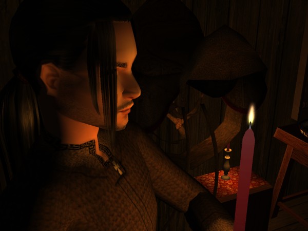 He lit the candle closest to the door.